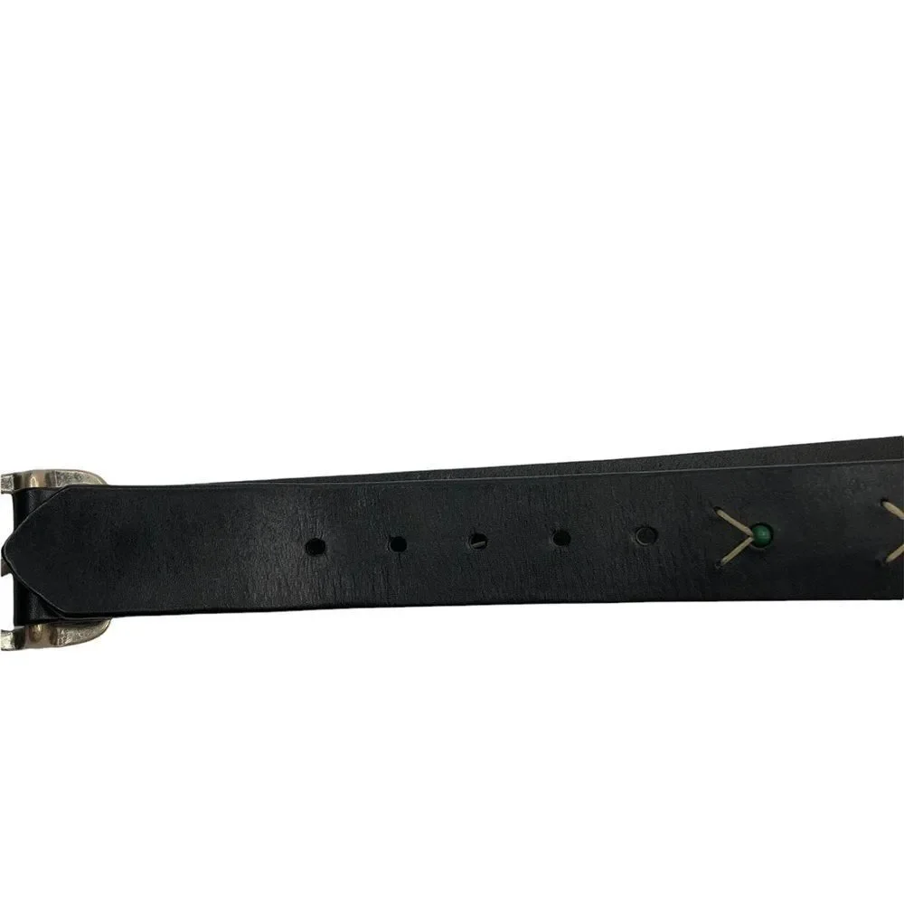 90’s Vintage Express Beaded Black Leather Belt sz L